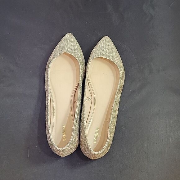 EXPRESS GOLD GLITTER EMBROIDERY POINTED TOE SLIP-ON WOMEN"S FLAT - Picture 6 of 16